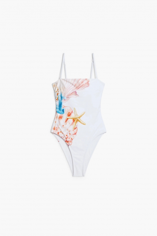 Costum de baie întreg albastru cu imprimeu marin
