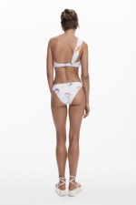 Top bikini asimetric multicolor cu imprimeu marin