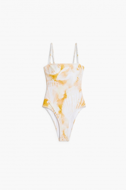 Costum de baie întreg negru cu imprimeu scoici