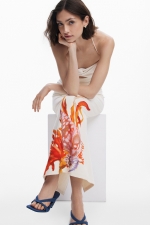 Rochie lungă mulată cu imprimeu marin multicolor