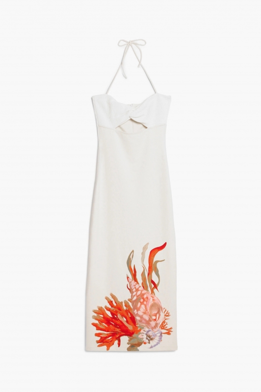 Rochie lungă mulată cu imprimeu marin multicolor