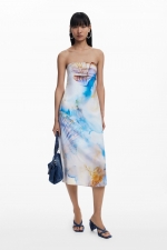 Rochie midi albă cu imprimeu marin Bardot