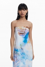 Rochie midi albă cu imprimeu marin Bardot