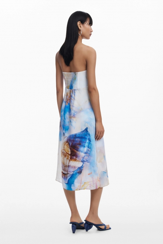 Rochie midi albă cu imprimeu marin Bardot