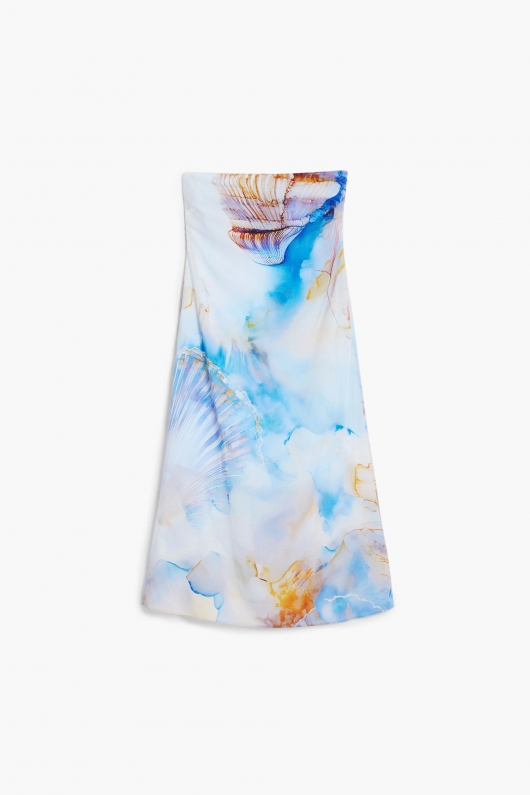 Rochie midi albă cu imprimeu marin Bardot