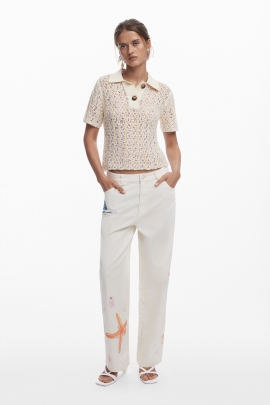 Pantaloni denim cu print marin casual
