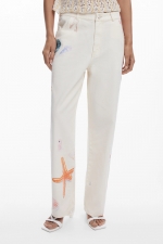 Pantaloni denim cu print marin casual