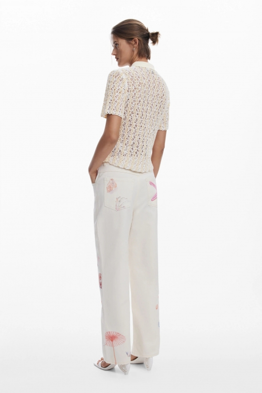Pantaloni denim cu print marin casual