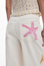 Pantaloni denim cu print marin casual