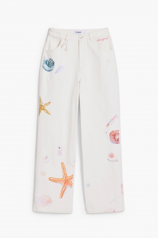 Pantaloni denim cu print marin casual