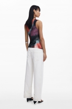 Top casual multicolor cu decolteu asimetric