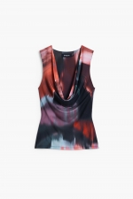 Top casual multicolor cu decolteu asimetric