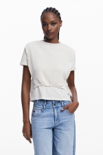 Bluză crem tricot cu vestă croșetată și fundă