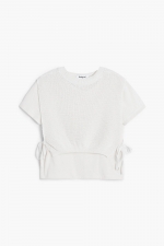 Bluză crem tricot cu vestă croșetată și fundă