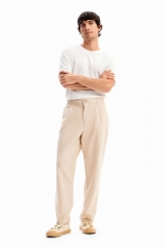 Pantaloni bej chino cu croială conică