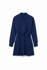 Rochie mini bleumarin tip cămașă cu pliuri
