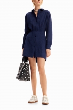 Rochie mini bleumarin tip cămașă cu pliuri