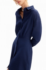 Rochie mini bleumarin tip cămașă cu pliuri