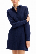 Rochie mini bleumarin tip cămașă cu pliuri