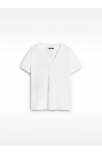 Tricou alb cu decolteu în V și mâneci scurte