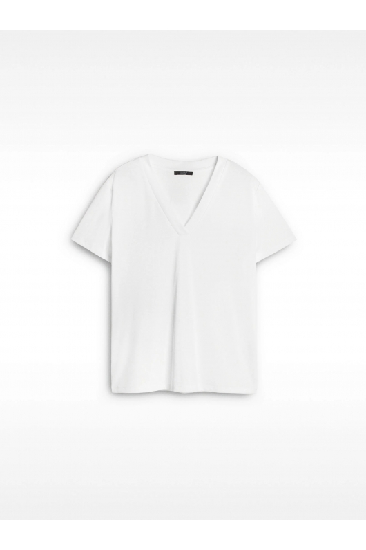 Tricou alb cu decolteu în V și mâneci scurte