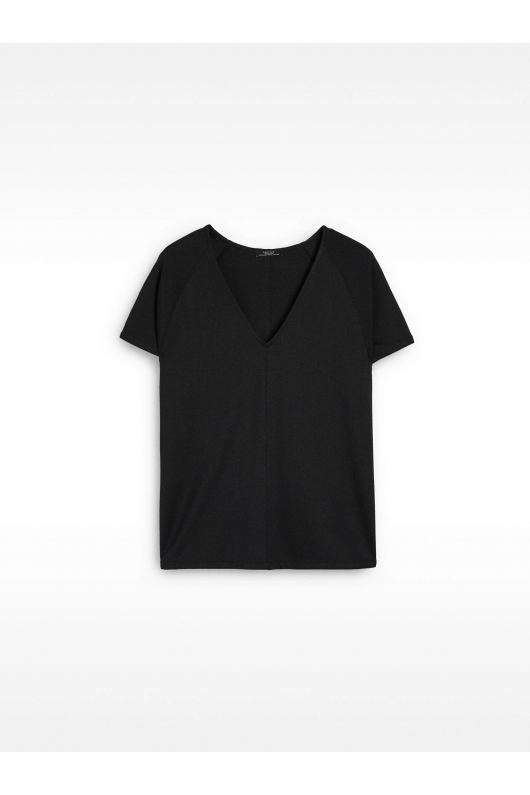 Tricou negru cu decolteu în V și mâneci scurte