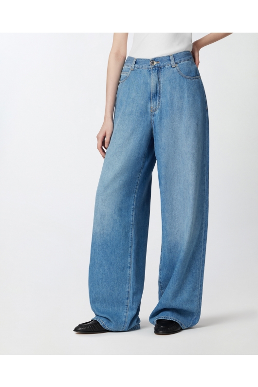 Pantaloni palazzo albastru deschis din denim PINKO