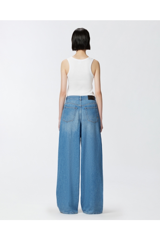Pantaloni palazzo albastru deschis din denim PINKO