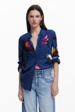 Cămașă albastră casual cu imprimeu floral