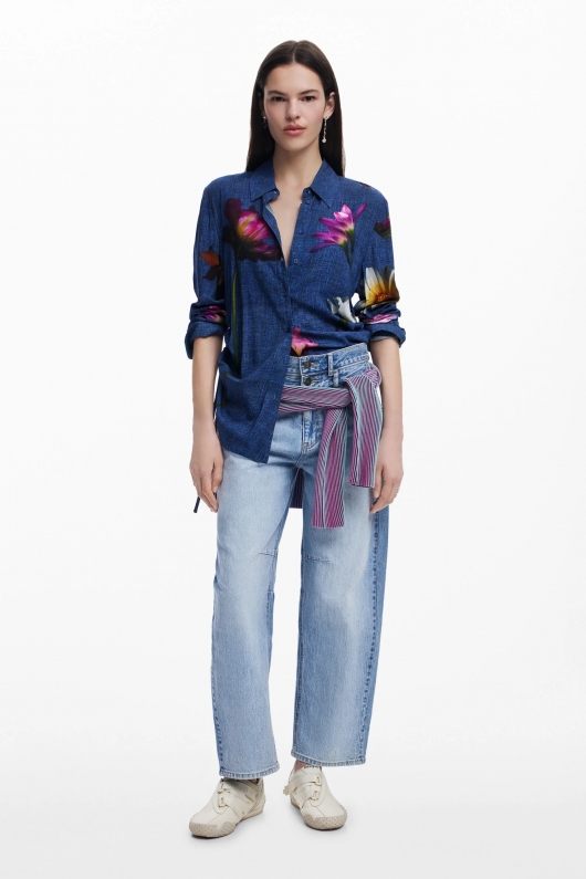 Cămașă albastră casual cu imprimeu floral