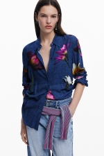 Cămașă albastră casual cu imprimeu floral