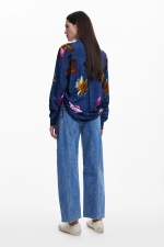 Cămașă albastră casual cu imprimeu floral