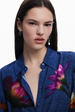 Cămașă albastră casual cu imprimeu floral