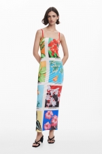 Rochie lungă cu print fotografic multicolor