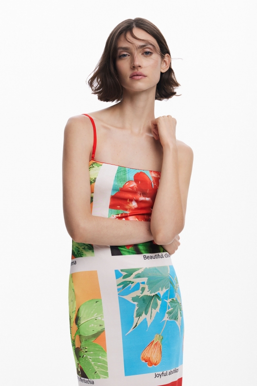 Rochie lungă cu print fotografic multicolor