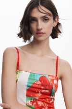 Rochie lungă cu print fotografic multicolor