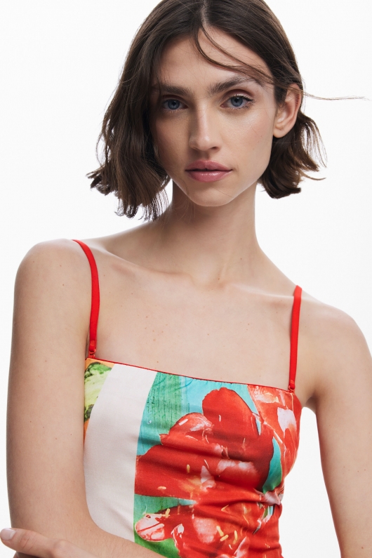 Rochie lungă cu print fotografic multicolor
