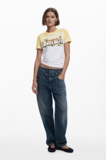 Tricou alb cu imprimeu palmieri casual