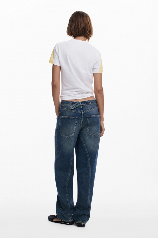Tricou alb cu imprimeu palmieri casual