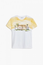 Tricou alb cu imprimeu palmieri casual