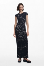 Rochie midi mulată cu imprimeu multicolor