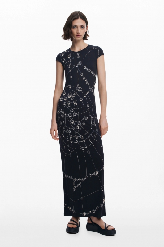 Rochie midi mulată cu imprimeu multicolor