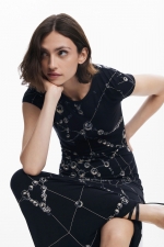 Rochie midi mulată cu imprimeu multicolor