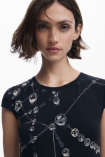 Rochie midi mulată cu imprimeu multicolor
