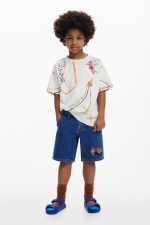 Pantaloni scurți denim albastru cu broderie