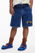 Pantaloni scurți denim albastru cu broderie