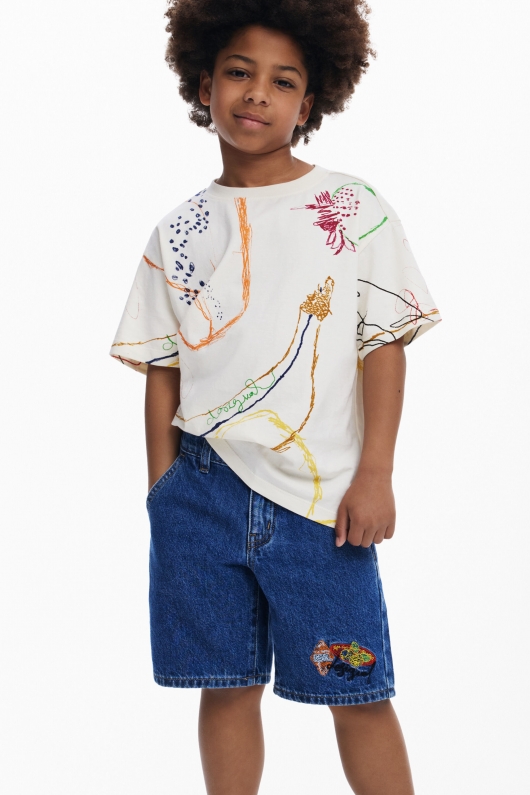 Pantaloni scurți denim albastru cu broderie