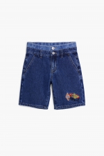 Pantaloni scurți denim albastru cu broderie