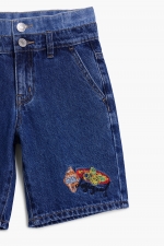 Pantaloni scurți denim albastru cu broderie