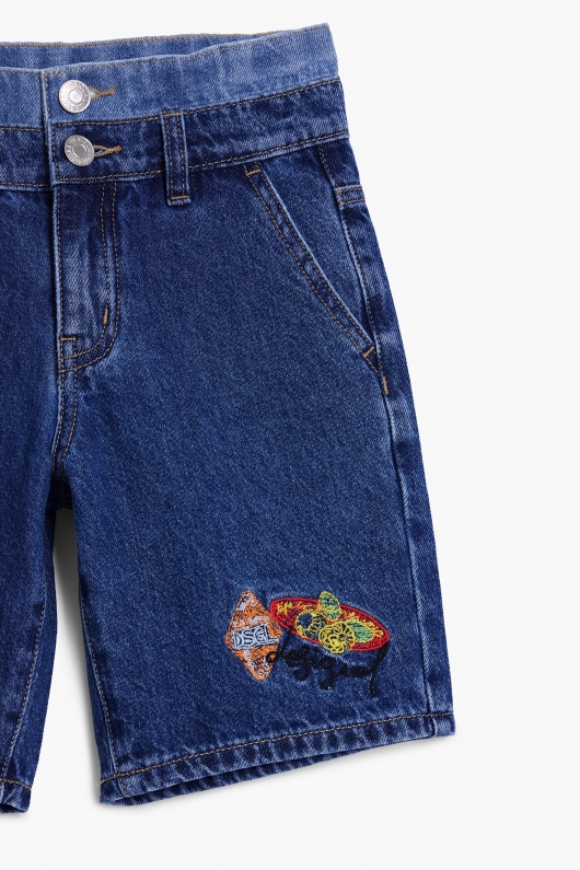 Pantaloni scurți denim albastru cu broderie
